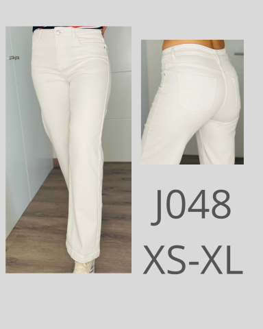 Pantalones claros de mujer, modelo J048, disponibles en tallas XS-XL.