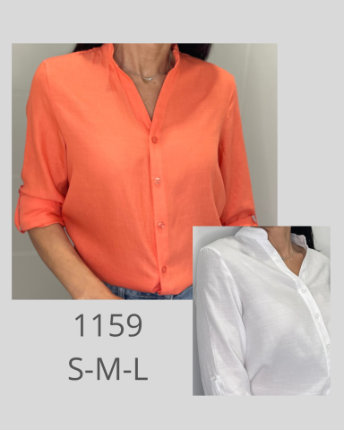 Camisa de manga larga en color naranja y blanca, disponible en tallas S-M-L.